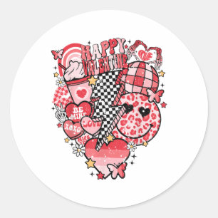 Retro Chequered Lightning Bolt Happy Valentine Wom Classic Round Sticker