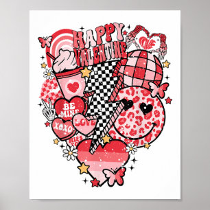 Retro Chequered Lightning Bolt Happy Valentine Wom Poster