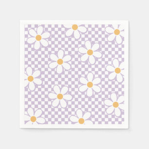 Retro Chequered Lilac Daisy birthday Napkin