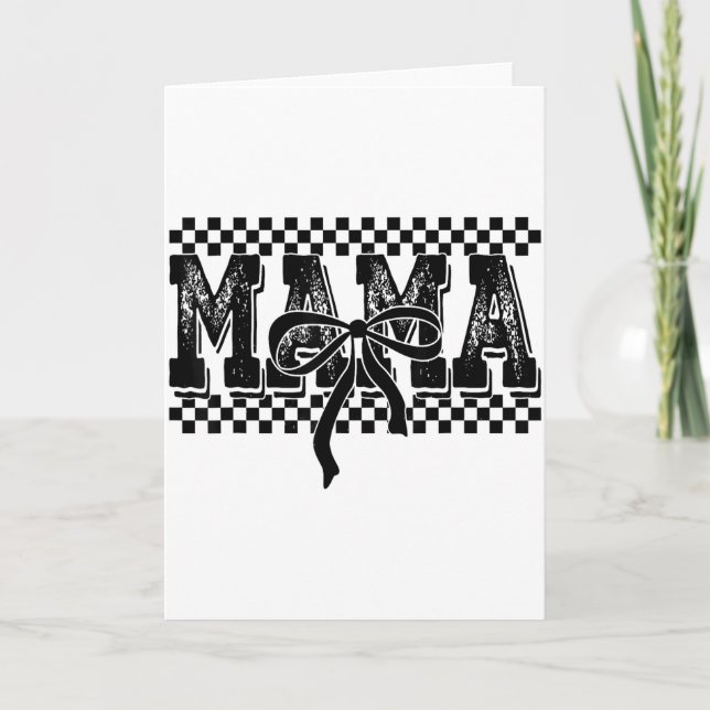 Retro Chequered Mama Coquette Bow Mama Floral Moth Card (Front)