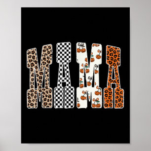 Retro Chequered Mama Pumpkin Leopard Fall Autumn H Poster
