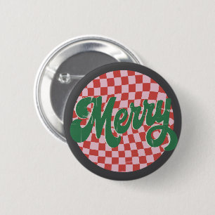 Retro Chequered Merry Christmas 6 Cm Round Badge