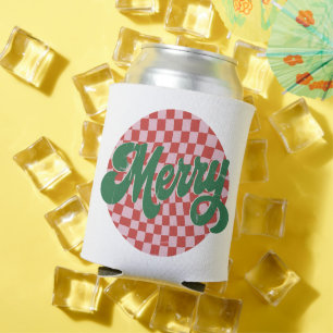 Retro Chequered Merry Christmas  Can Cooler