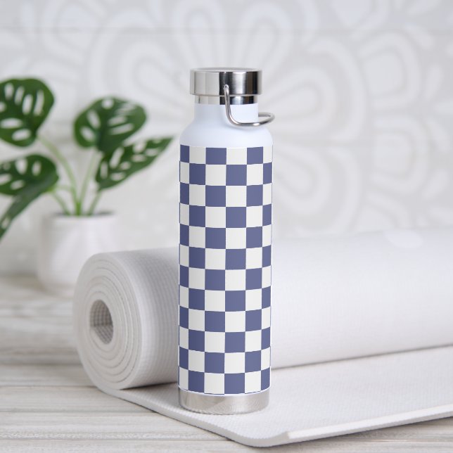 Retro Chequered Pattern 90s Purple Water Bottle (Yoga)