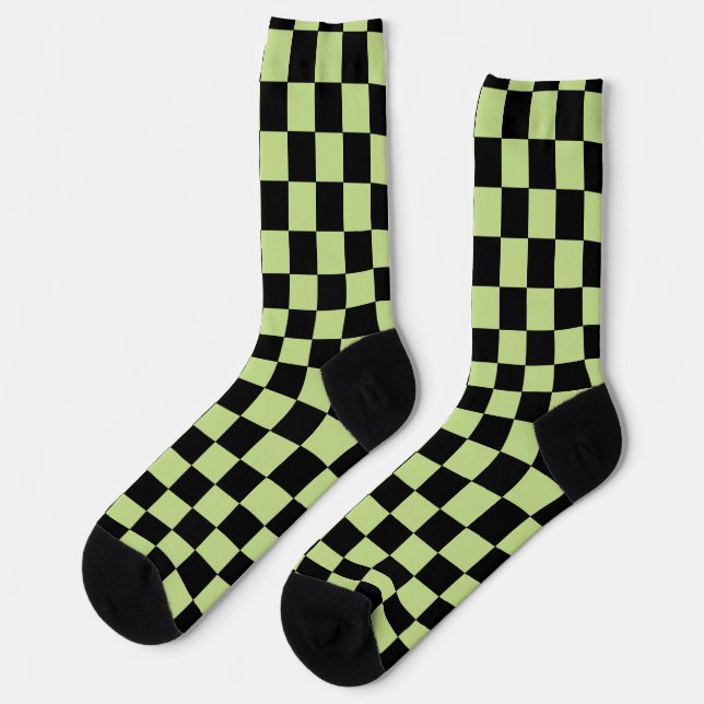Retro Chequered Pattern Black and Green Socks (Left)