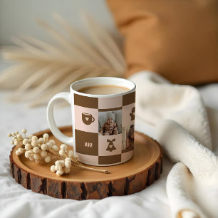 Retro Chequered Pattern Custom Monogram Coffee Mug