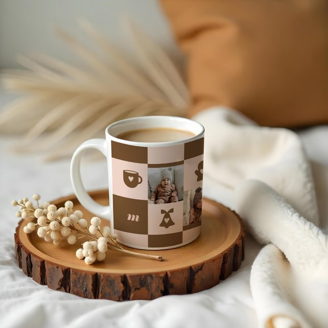 Retro Chequered Pattern Custom Monogram Coffee Mug (Retro Chequered Pattern Custom Monogram Coffee Mug)