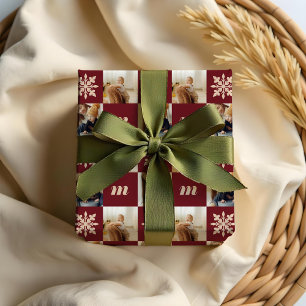 Retro  Chequered Pattern Custom Photo Monogram Wrapping Paper