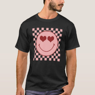 Retro Chequered Pattern Happy Face  For Women Men  T-Shirt
