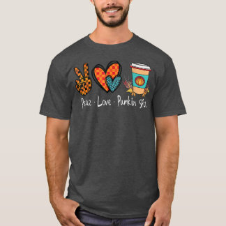 Retro Chequered Peace Love Pumpkin Spice Fall Seas T-Shirt