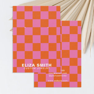 Retro Chequered Pink Orange Jewellery Display Card