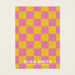 Retro Chequered Pink Yellow Jewellery Display Card