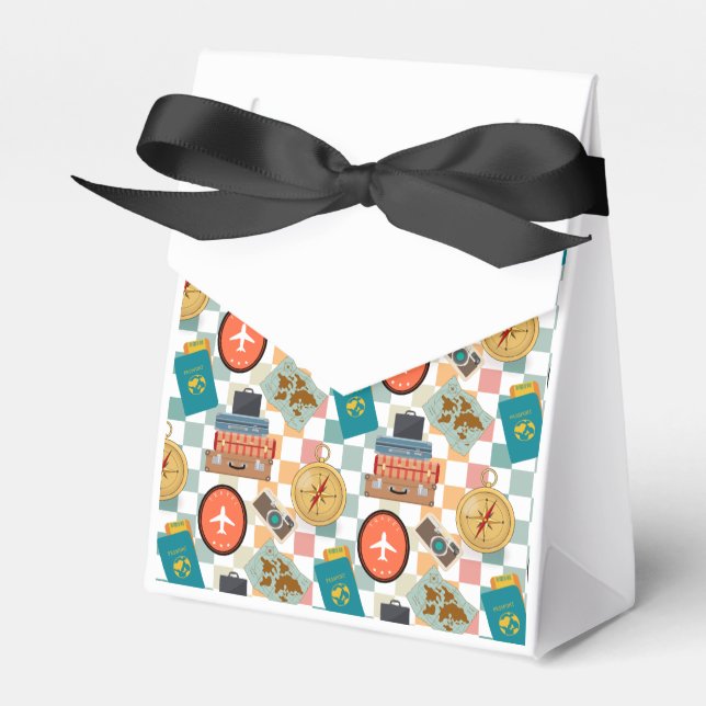 Retro Chequered Vacation Travel Themed  Favour Box (Front Side)