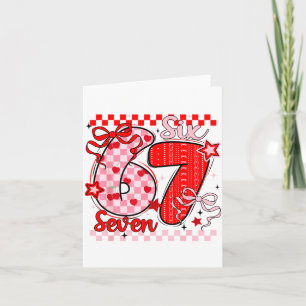 Retro Chequered Valentine Six Seven Meme 67 Viral Card