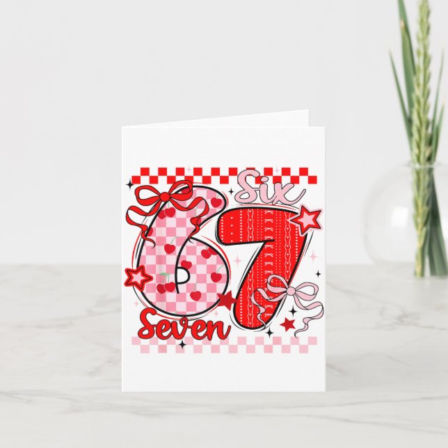 Retro Chequered Valentine Six Seven Meme 67 Viral  Card (Front)