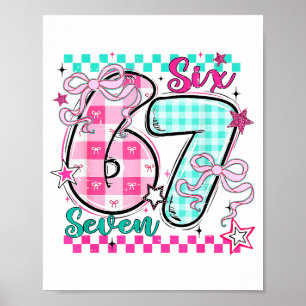 Retro Chequered Valentine Six Seven Meme 67 Viral Poster