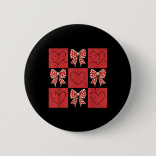 Retro Chequered Valentines Day Cute Heart Coquette 6 Cm Round Badge