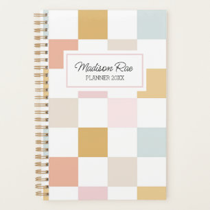 Retro Chequered Vintage Name Monogram Planner