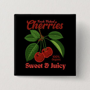Retro Cherries Fruit Commercial Graphic Art Style 15 Cm Square Badge