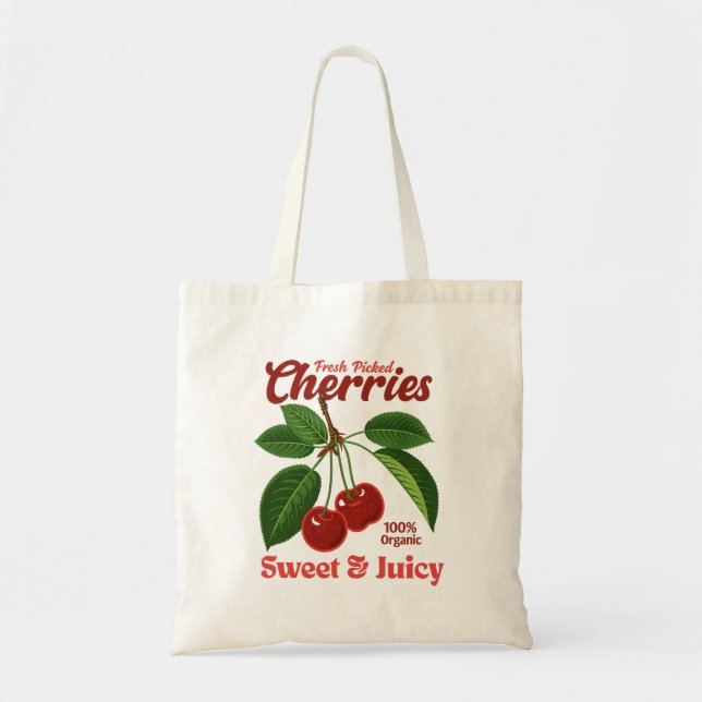 Retro Cherries Fruit Commercial Graphic Art Style Tote Bag (Front)