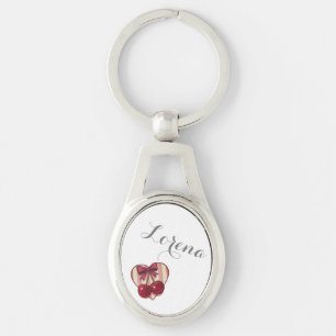 Retro Cherries Heart Design with Bow Cute Vintage Key Ring