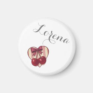 Retro Cherries Heart Design with Bow Cute Vintage Magnet
