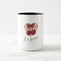 Retro Cherries Heart Design with Bow Cute Vintage
