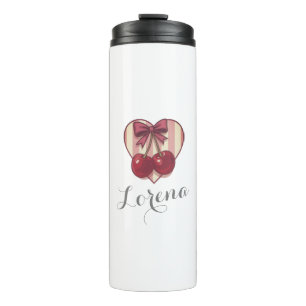 Retro Cherries Heart Design with Bow Cute Vintage Thermal Tumbler