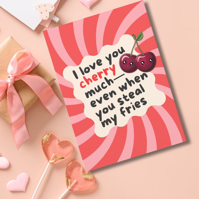 Retro Cherries & Photo Boyfriend Funny Valentine's Holiday Card (Creator Uploaded)