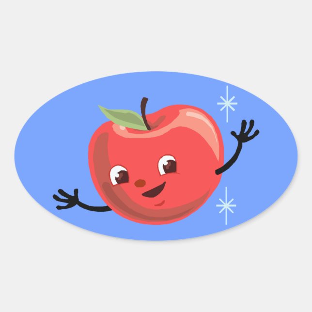 Retro Cherry Apple Guy Oval Sticker (Front)