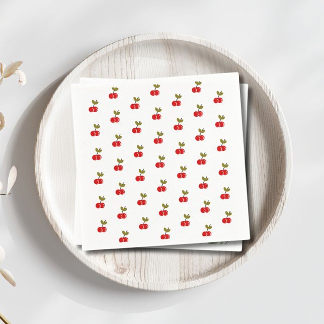 Retro Cherry Berry 1st Birthday Red and green Napkin (Creator Uploaded)