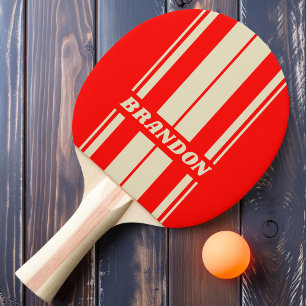 Retro Cherry Board Stripes with Name Ping Pong Paddle