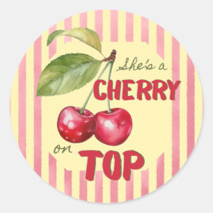 Retro Cherry Cafe Red Yellow Baby Shower Classic Round Sticker