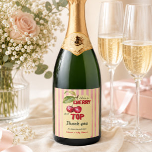 Retro Cherry Cafe Red Yellow Baby Shower Sparkling Wine Label