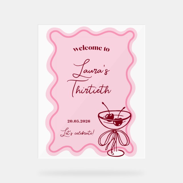 Retro Cherry Cocktail Birthday Party Welcome Sign