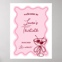Retro Cherry Cocktail Birthday Party Welcome Sign