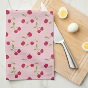 Retro Cherry Cute Farmhouse Pink Tea Towel