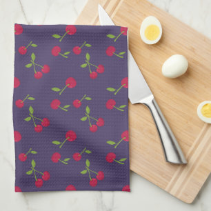 Retro Cherry Cute Farmhouse Purple Tea Towel