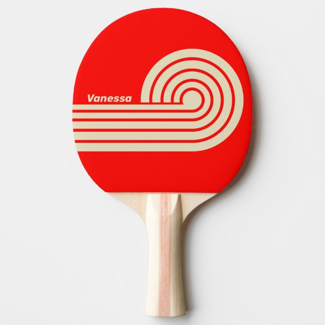 Retro Cherry Dual Curl Stripes with Name Ping Pong Paddle (Front)