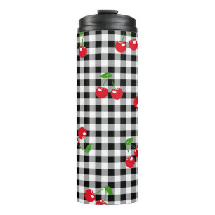 Retro Cherry Gingham Cute Red & Black Chequered  Thermal Tumbler