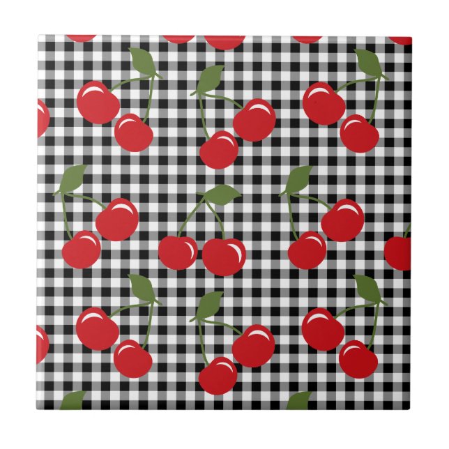 Retro Cherry Gingham Tile (Front)
