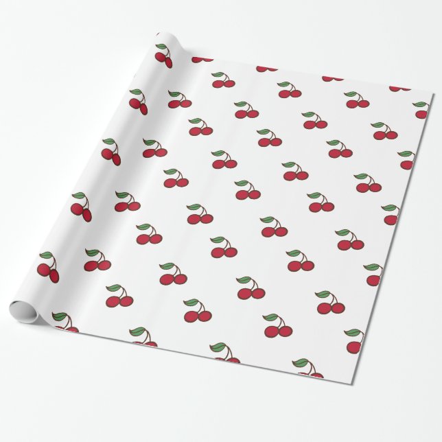 Retro Cherry Holiday All Occasion Wrapping Paper (Unrolled)