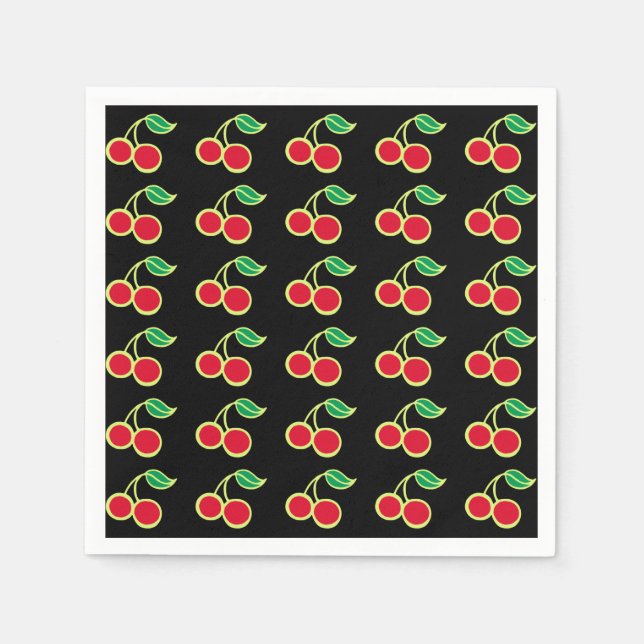 Retro Cherry Party Picnic Birthday Napkins (Front)