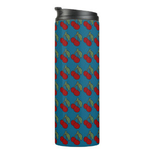 Retro Cherry Pattern Thermal Tumbler - Teal Blue V
