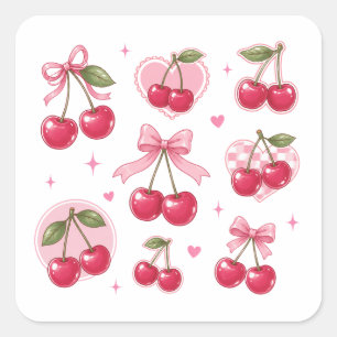 Retro Cherry Pink Aesthetic Art Square Sticker