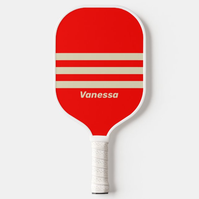 Retro Cherry Three Across Striping with Name Pickleball Paddle (Front)