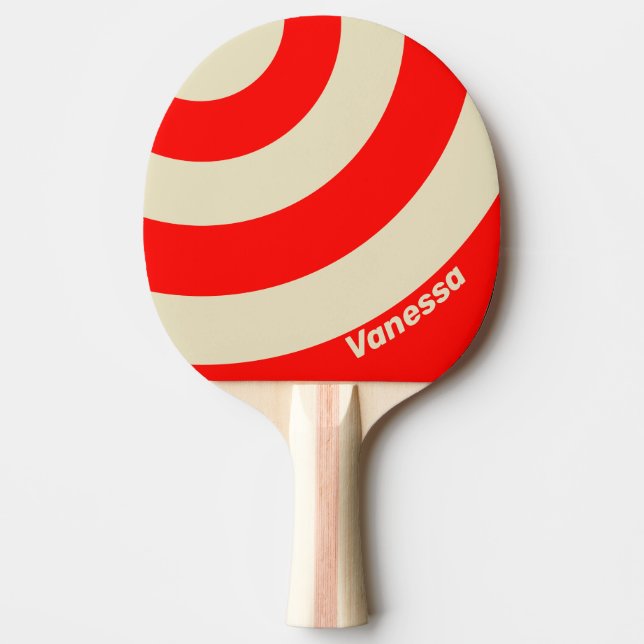Retro Cherry Three Circle Stripe with Name Ping Pong Paddle (Front)