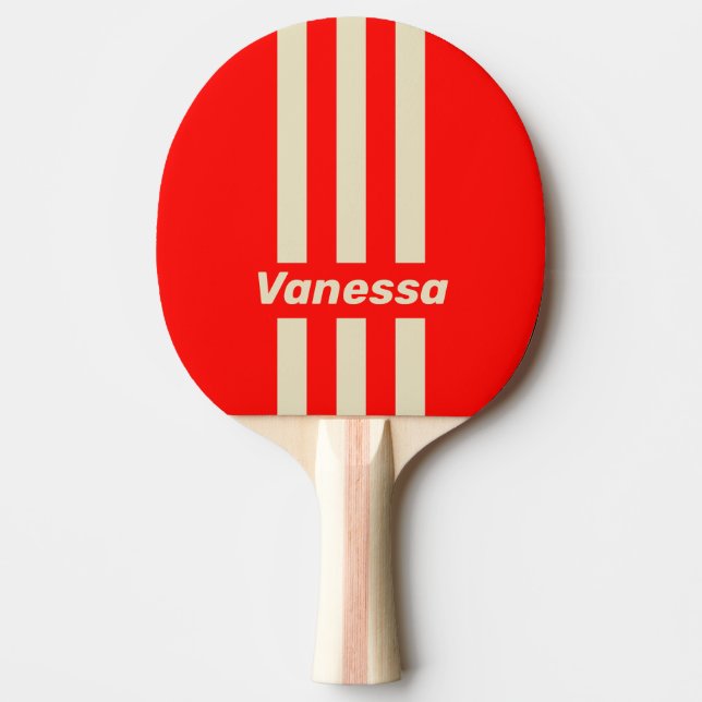 Retro Cherry Three Pin Stripes with Name Ping Pong Paddle (Front)