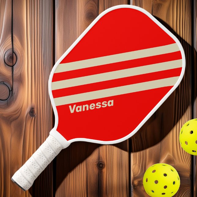 Retro Cherry Three Stripes with Name Pickleball Paddle (Creator Uploaded)