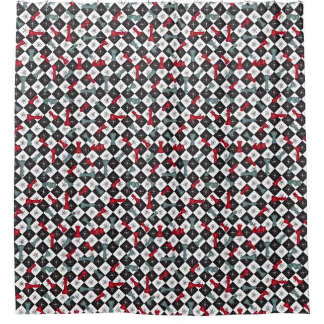 Retro Chess Board Shower Curtain (Front)